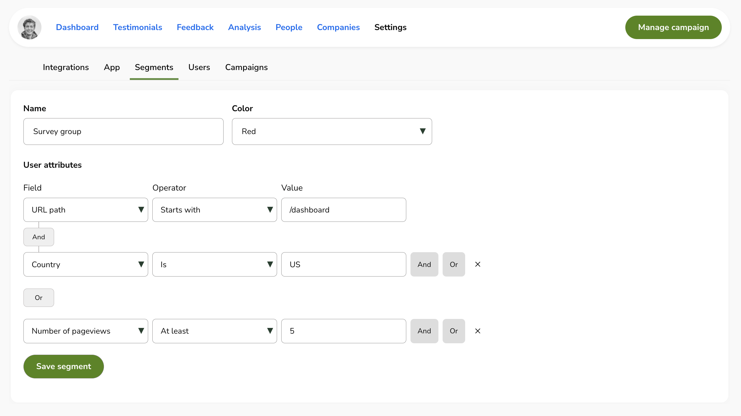 Survey group: an example segment